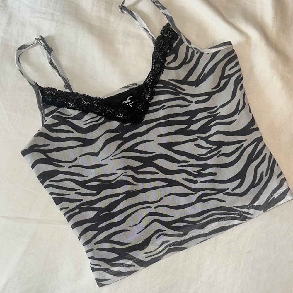 Hollister Zebra Print Tank with Lace Trim